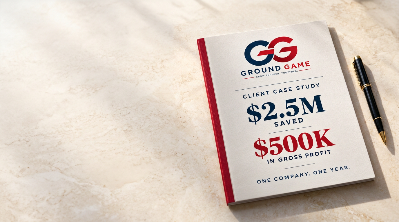 Ground Game client case study book: $2.5M saved and $500K in gross profit, one company, one year